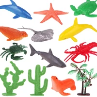 13pcs plastic marine animals set sealife models cacti coconut tree childrens toys child eduactional toy kids boys birthday gift
