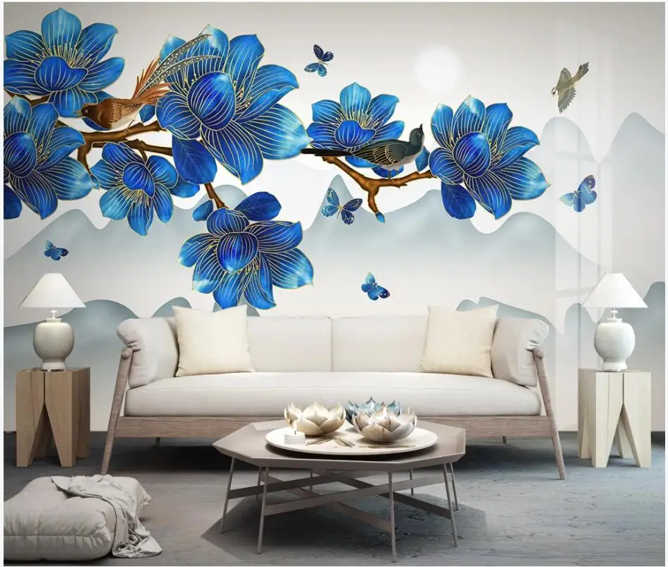 WDBH 3d обои на заказ фото китайский стиль Птицы и цветы украшение для дома бабочки