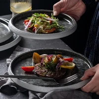 creative grey round western dinner plate 10 5 inch household ceramic dinner plate restaurant ceramic tableware kitchenware