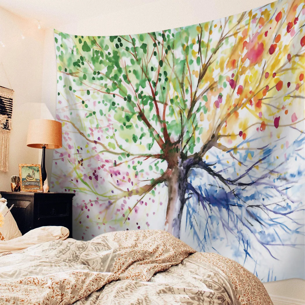 Colorful Life Tree Art Print Tapestry Boho Mandala Tapestries Witchcraft Wall Hanging Hippie Bedspread Blanket Beach Mat | Дом и сад