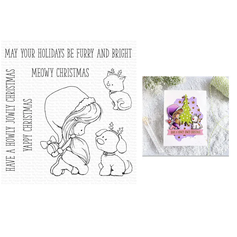 

Girls And Dog Metal Cutting Dies And Clear Stamps Set For DIY Craft Making Festival Greeting Card Scrapbooking 2021 Christmas