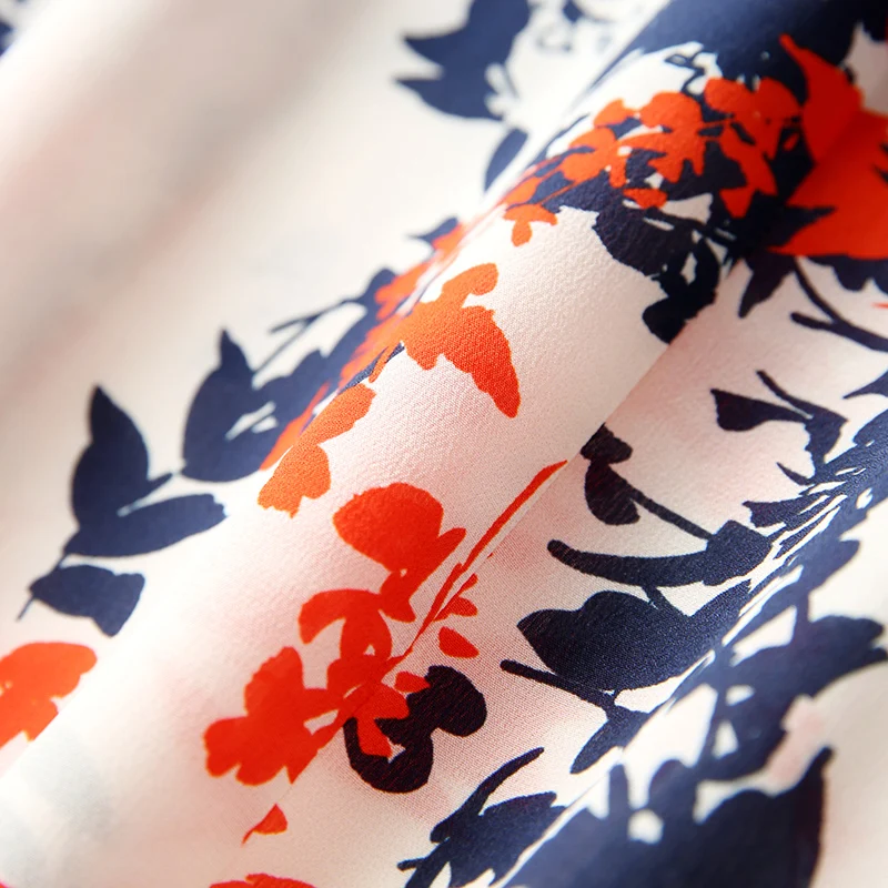 

100% silk print shirt women v neck european fashion long sleeve high street ladies chic blouse