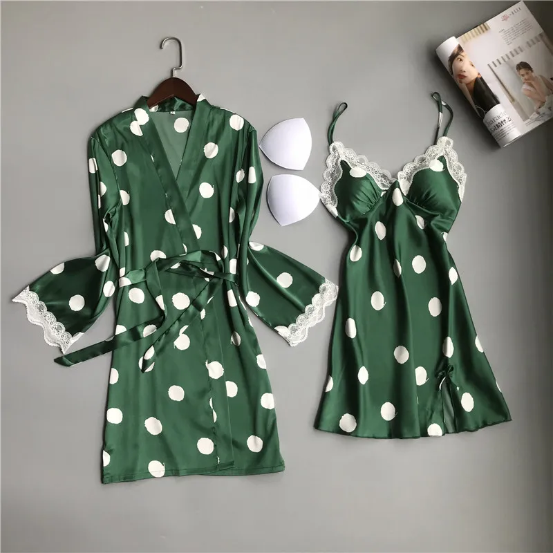 

Sexy Nightwear Lingerie Pijama Spring Robe Gown Suit Women 2PCS Pajamas Set V-Neck Wear Home Negligee Sleepwear