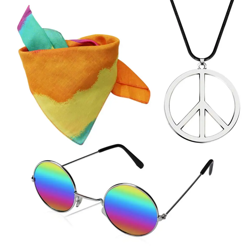 Набор аксессуаров для одежды в стиле хиппи очки ожерелье и шарф с надписью мира