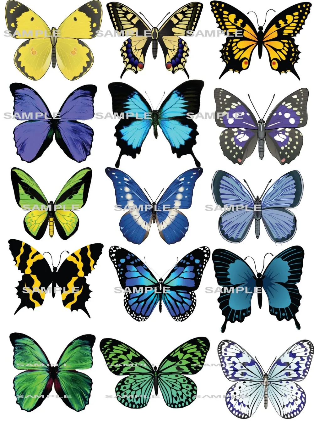 Большая Смешанная бабочка съедобный торт Топпер вафель рисовая бумага кекс