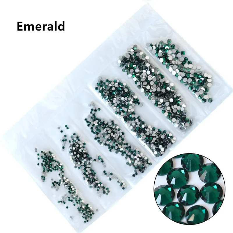 Emerald 40 цветов, смешанные размеры кристально чистый AB горячей фиксации, плоская задняя часть, стразы для дизайна ногтей Стразы для 3D нейл-арта украшения Блеск - Цвет: Emerald