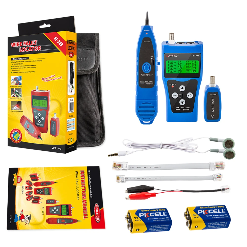 

NOYAFA NF-308 Wire Fault Locator Cable Tester Network Check Wiring RJ45 RJ11 BNC Length Measure Line Tracker Tester