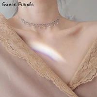 green purple 100 real 925 sterling silver wave zircon pendant womens necklace fashion female choker necklaces jewelry collares