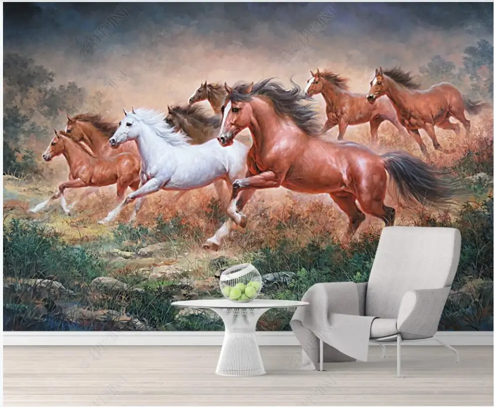 

3d photo wall paper custom mural Eight Horses in the Grassland Oil Painting living room Wallpaper for walls in rolls home decor