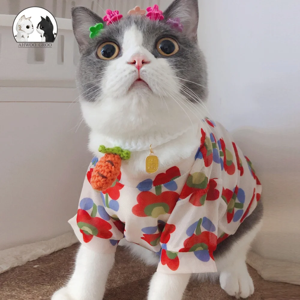 Цветочный корейский милый стиль костюм для питомца кошки сетчатая дышащая милая