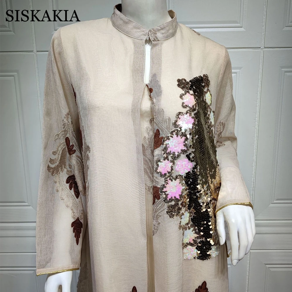 Сетчатая ткань с вышивкой и стразами платье-абайя для женщин зимние 2021 Ближний