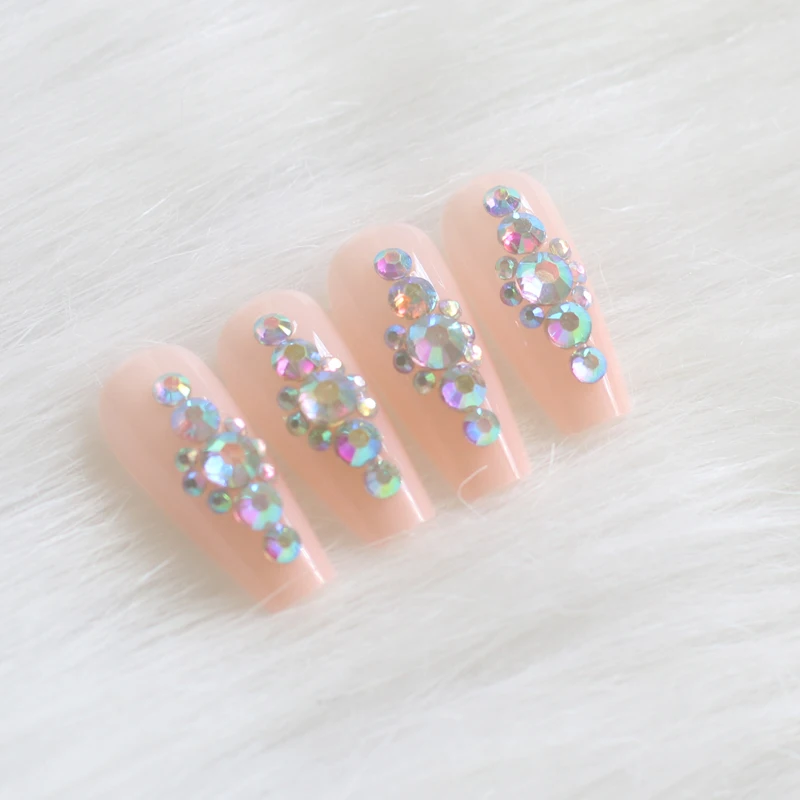 24 шт. новейшие Яркие длинные накладные ногти ручной работы с кристаллами и