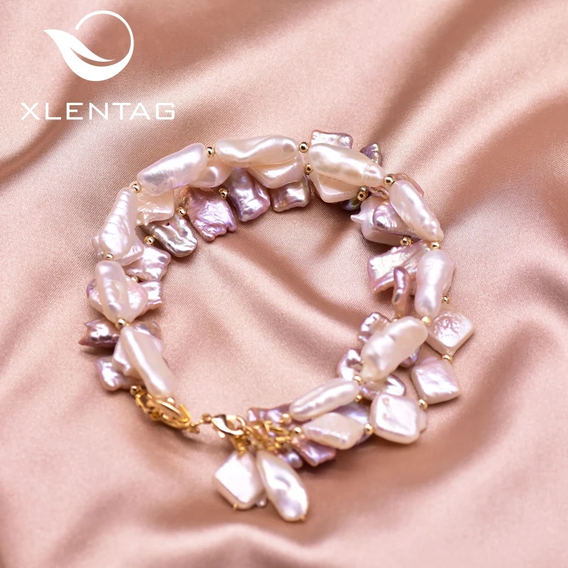 XlentAg многослойная геометрический барокко натуральный браслеты с жемчужными