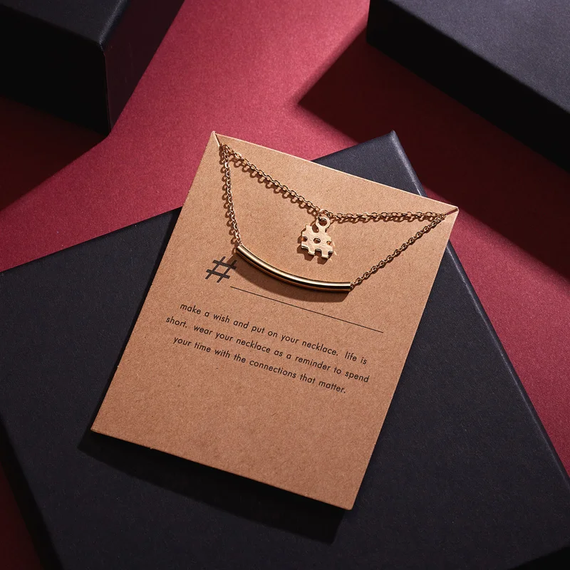 

YUNAO Jewelry Paper Card Symbol Double Alloy Necklace Simple Jewelry Symbol Double Necklace Simple Daily Style Product