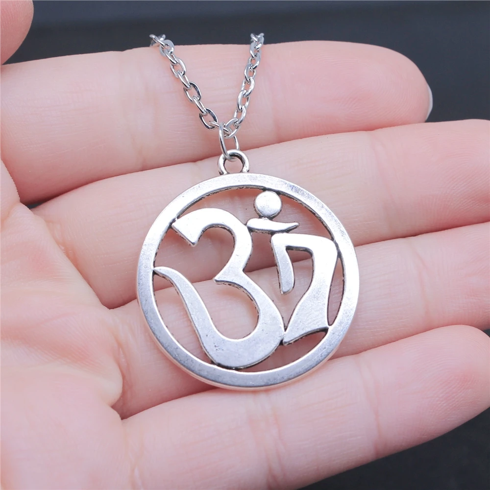 Модные подвески в античном стиле серебряного цвета 32x36 мм с круглым символом Ом