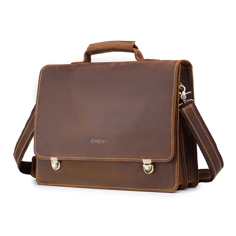 Портфель мужской из 100% натуральной кожи брендовый винтажный мессенджер Крейзи