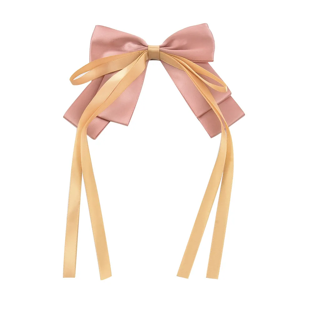 

South Korea Three-layer Multicolor Bow Long Ribbon Spring Clip Hairpin Top Clip Back Head Hairpin Clip Woman Hair Accessories