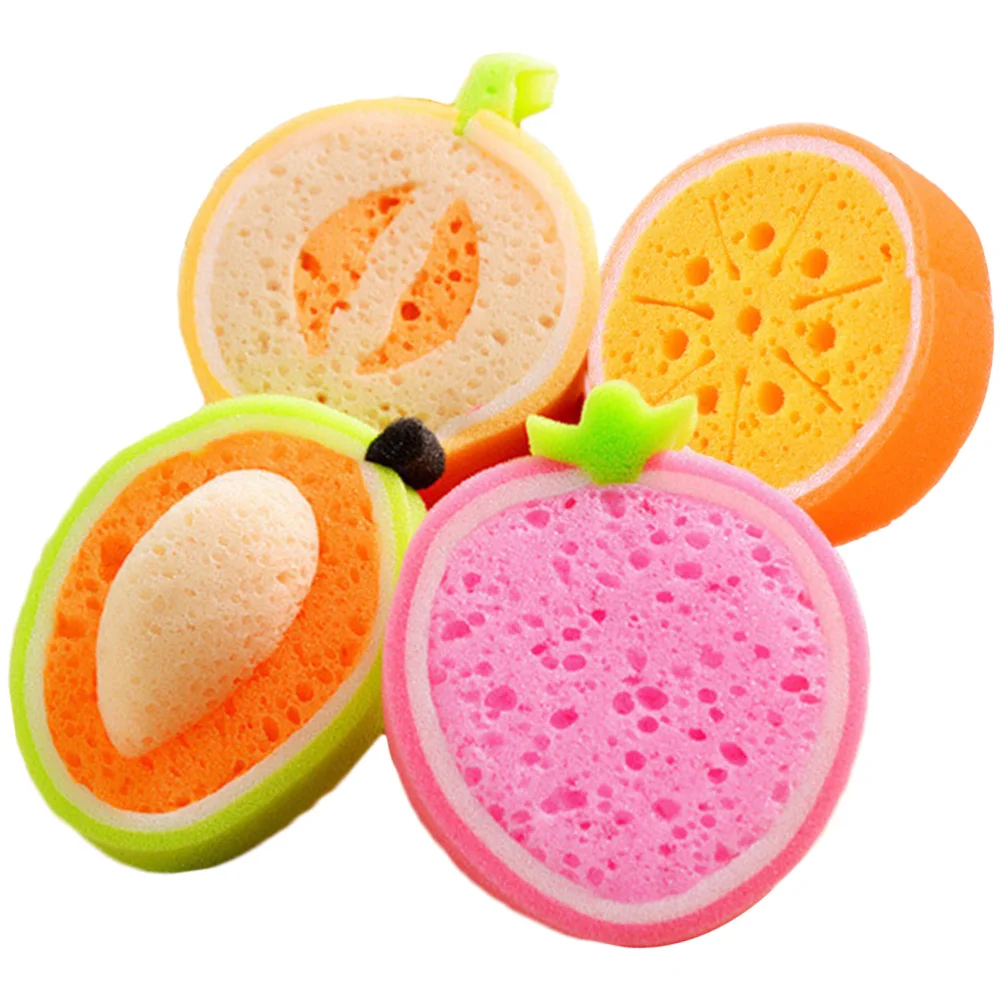 

4pcs Cute Bath Sponges Fruits Shaped Design Bath Sponges Lovely Kids Bath Tool For Home Bathroom Kids Random Type
