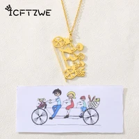 customized childrens drawing necklace kids art child artwork personalized custom name necklace jewelry christmas gift for kids