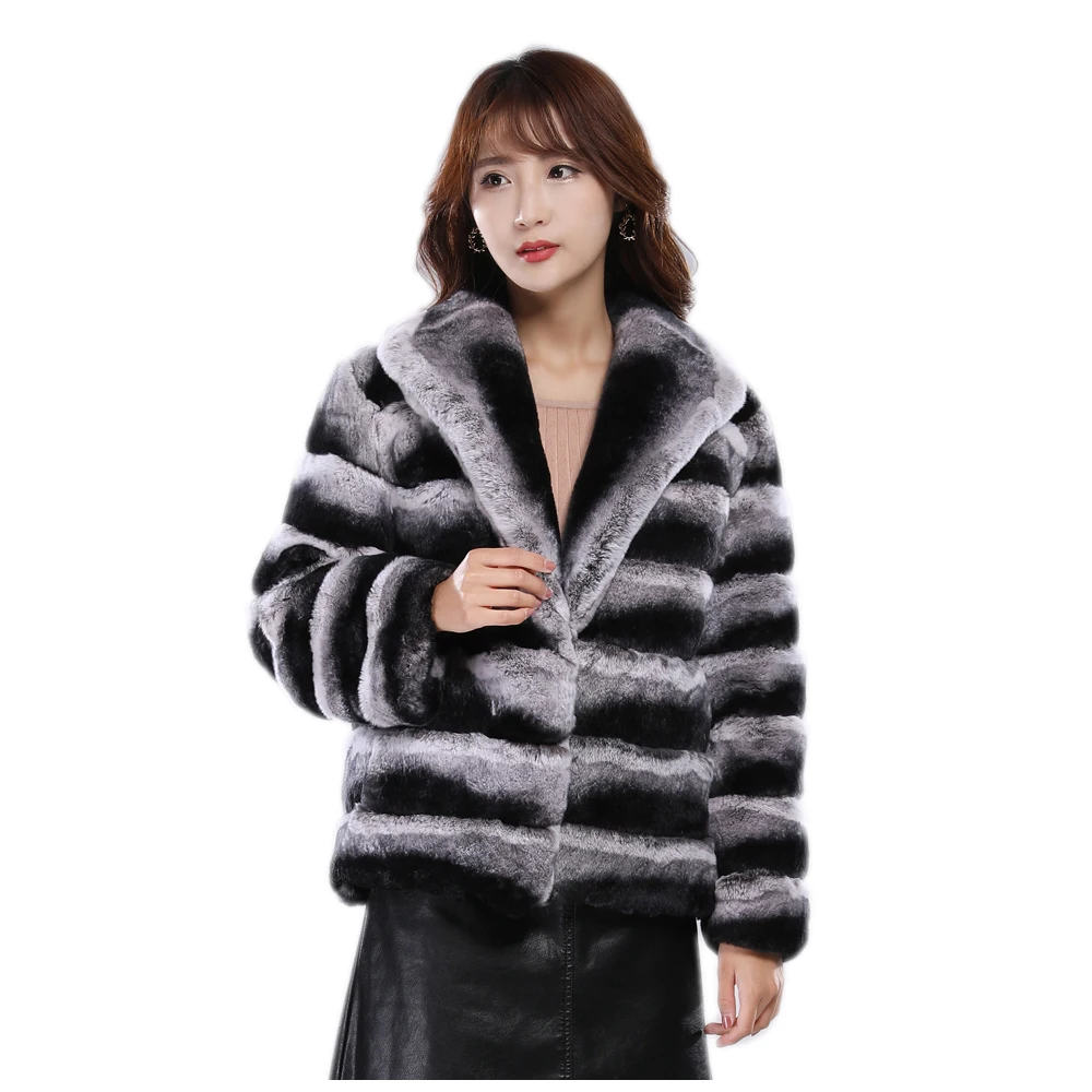 Женская зимняя шуба из натурального меха шиншиллы Толстая теплая объемная