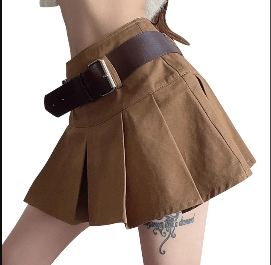 

Women Solid Color Pleated Skirt with Waistband Slim Fit A-line High Waist Mini Skirts For Summer