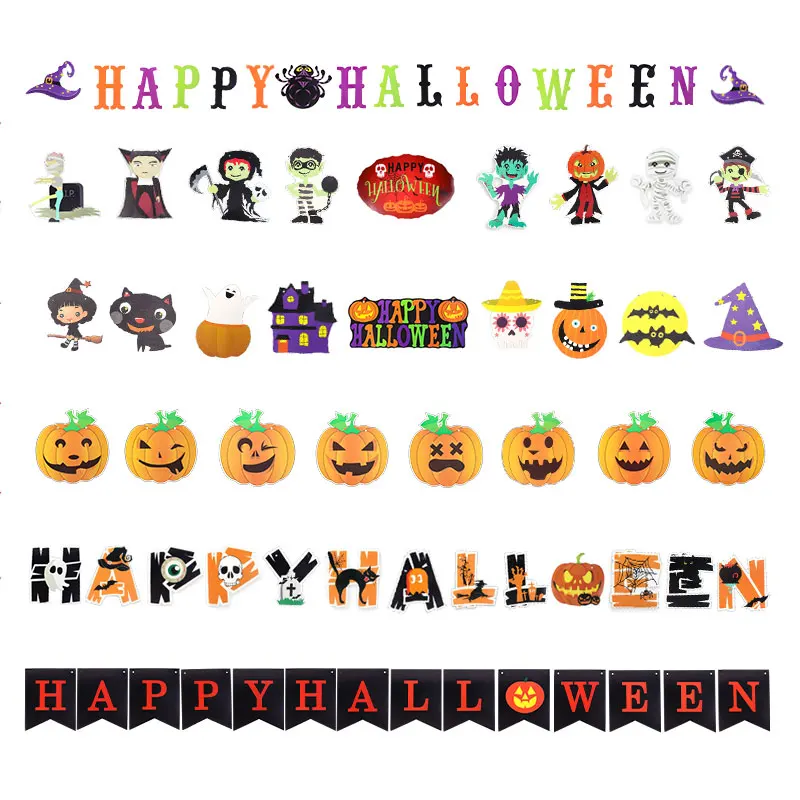 

Happy Halloween Banner Garland Pumpkin Witch Hat Hanging Flag Ornament Halloween Party DIY Decoration Prop For Home Supplies