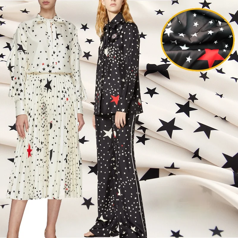 

2021Spring and summer designer fabric Digital printing spring European five-pointed star shirt women's sewing apparel fabric