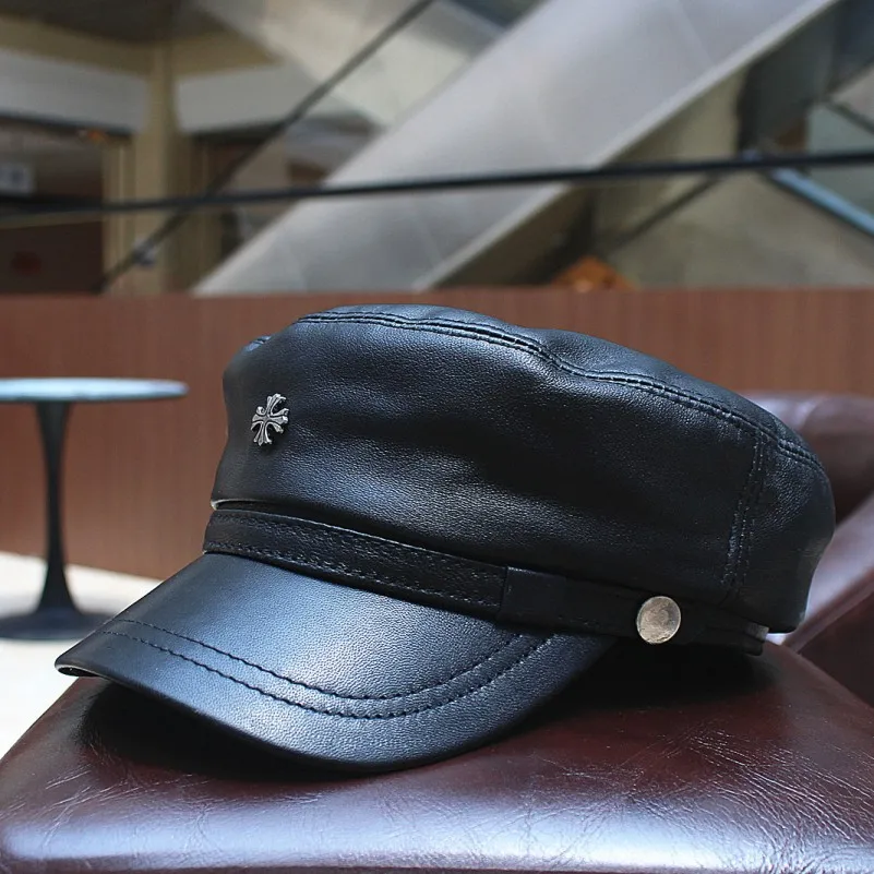 Взрывные модели ретро кожаный берет из овчины темно-синяя шляпа мужская и