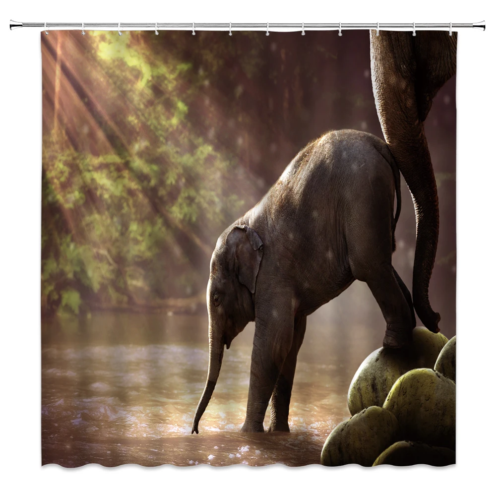 Занавеска для душа со слоном летняя водонепроницаемая из полиэстера | Дом и сад
