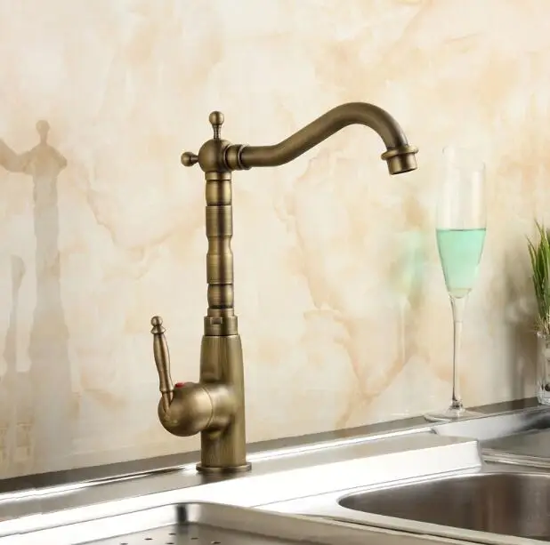 Бесплатная доставка кухонные краны/кухня/кран античный латунный поворотный кран