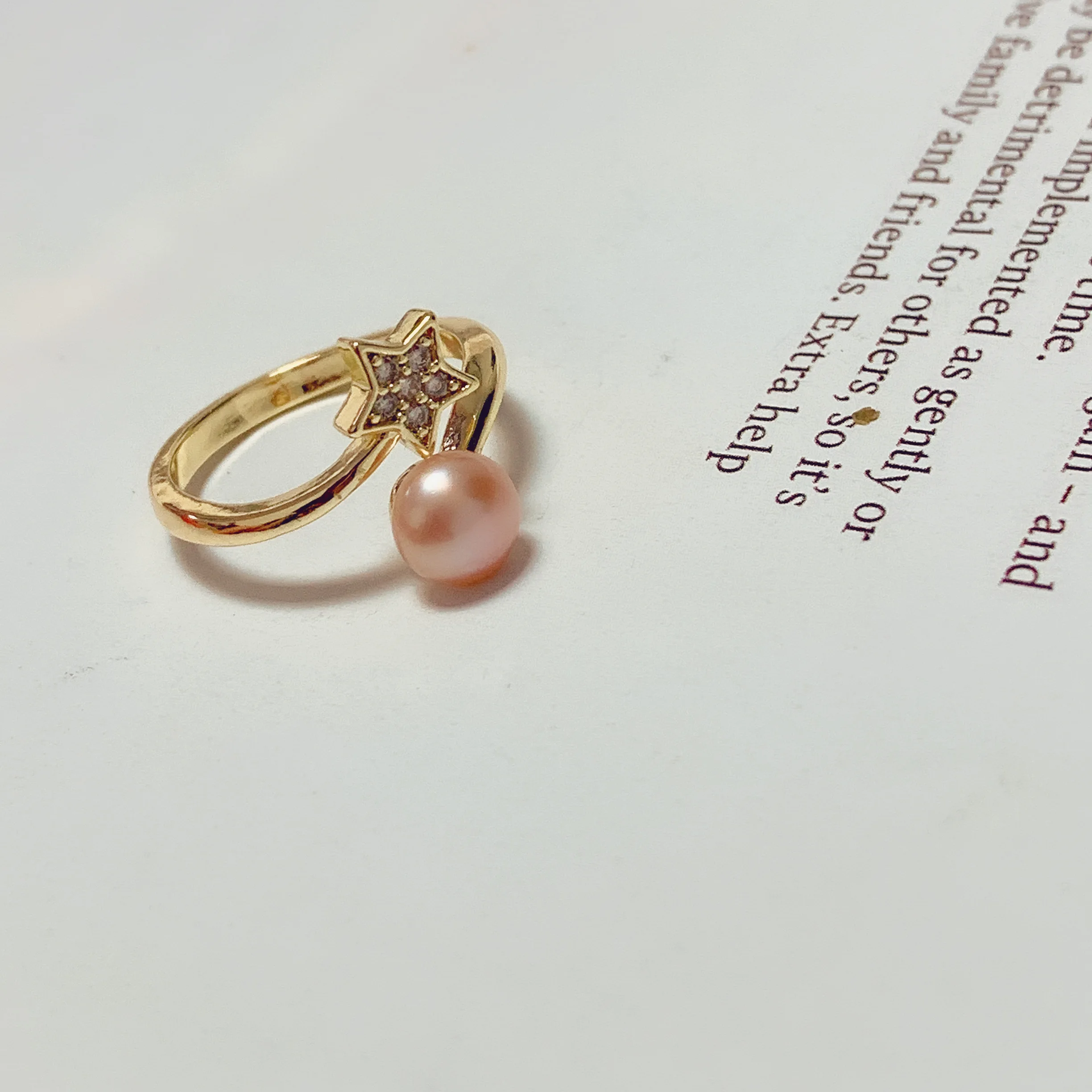 

100% natural pearl ring women's irregular geometric five-pointed star golden open ring fashion all-match index finger ring party