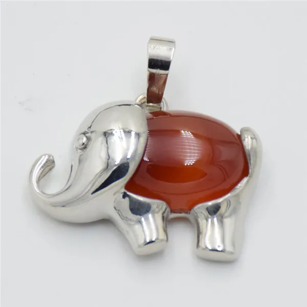 red agates Энергетические милые Подвески в виде слона, аметисты, розы, кварцы, кристалл, опал, Лапис, камень, ожерелье, подвеска для девочек, детские ювелирные изделия - Окраска металла: red agates