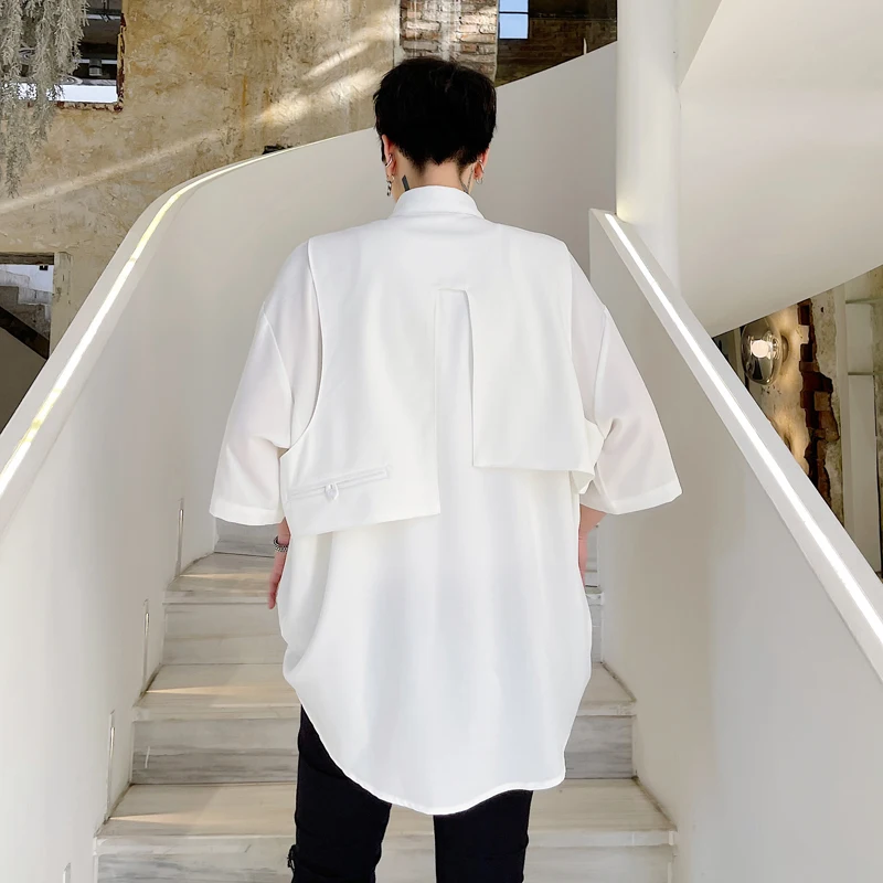 

Мужская модная дизайнерская летняя Однотонная рубашка с рукавом до локтя Молодежные повседневные свободные топы G5