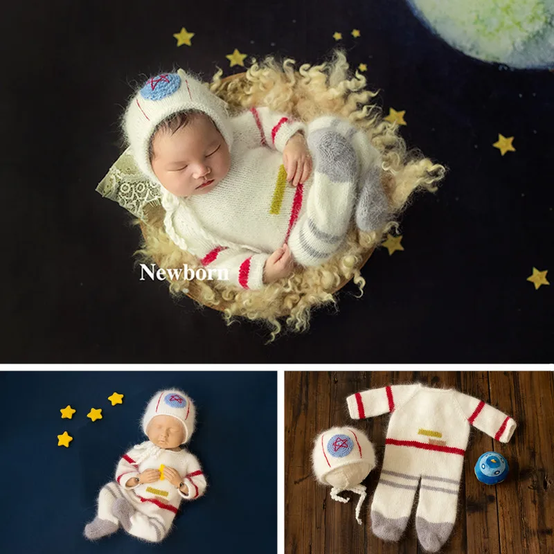 Newborn Photography Outfit Boy Astronaut Theme Jumpsuit Hat Mink Suit Baby Photo Shoot Costume Bebes Accesorios Recien Nacido