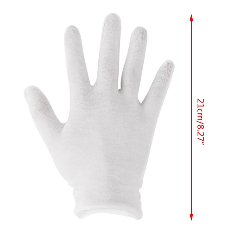 

6/12 Pairs Unisex White Cotton Full Finger Gloves for Dry Hands Eczema Serving Art Working Jewelry Inspection Mittens