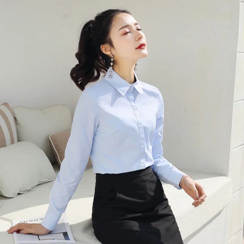 

Slim Fit Slimming Interview Work Clothes White Shirt Fitted Waist Turn-down Collar Business Formal Wear Workwear Business Shirt