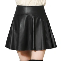 winter women new 100 real leather mini skirt ladies sexy black pleated skirt slim hip faldas mujer