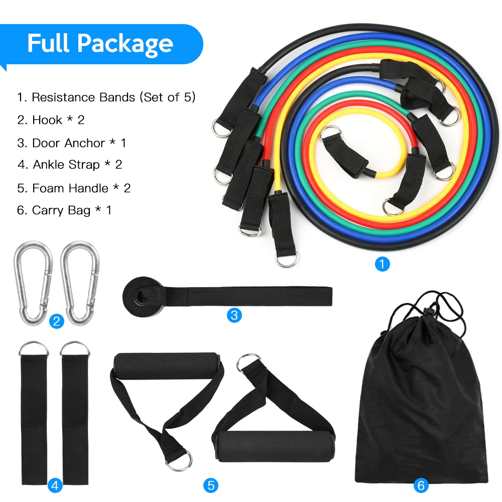 

TOMSHOO 13Pcs Resistance Bands Set Elastic Workout Fintess Exercise Tube Bands Door Anchor Ankle Straps Cushioned Handles