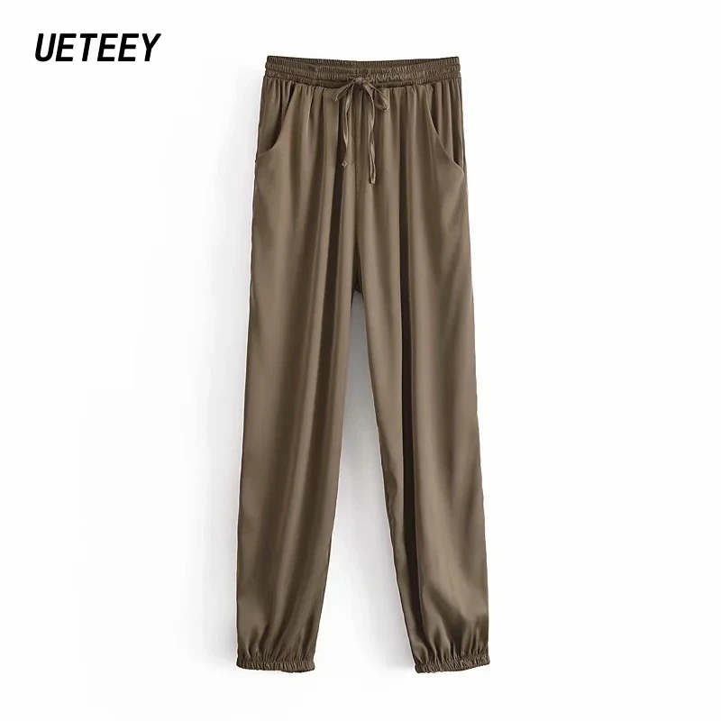 

Women's Joggers Sweatpant Elastic High Waist Solid Harem Pant Female Trouses Loose Pockets Streetwear Casual Tie Feet Za TRF BF