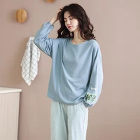2021 autumn new pure cotton long sleeve home clothes lady korean stripe large casual womens pajama set sleepwear nightwear