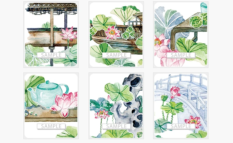 

4cmX7M Summer Lotus Flower Pond Under Moon Night Special Oil Release Paper Masking Tape