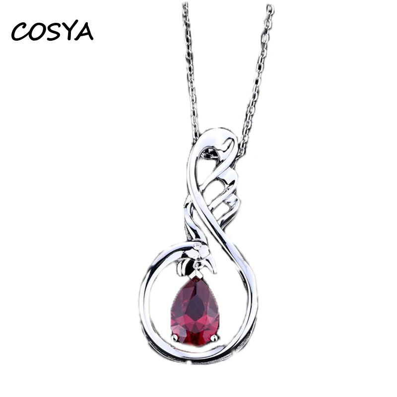 

COSYA Real 925 Sterling Silver Red Geometric Diamonds 7*10mm Simple For Women Pendant Necklace Fine jewelry Wholesale Party Gift