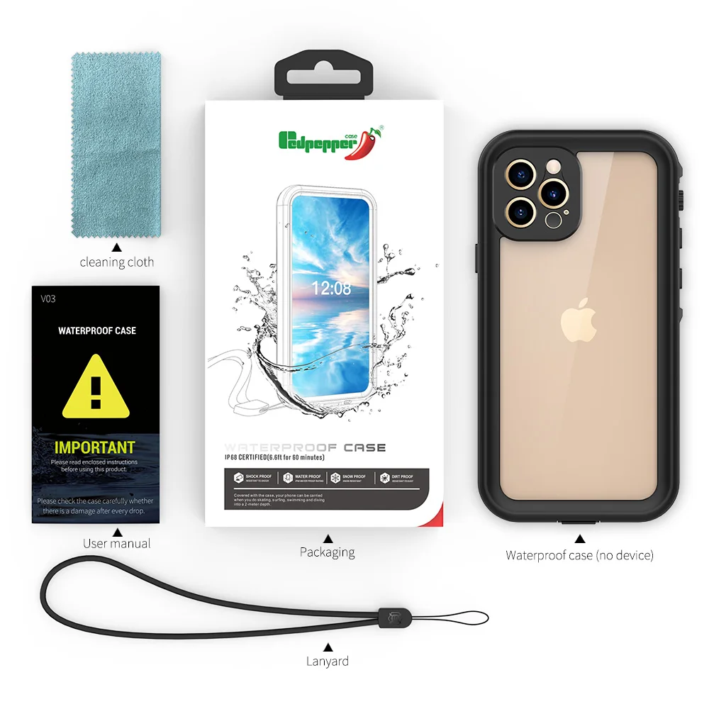 

JONSNOW Waterproof Case for iPhone 12 Pro Max Swimming Diving Outdoor Shockproof Case for iPhone 12 Mini Full Protection