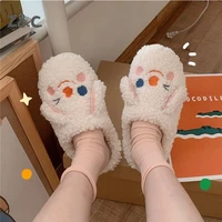 cute cartoon womens slippers female winter korean fashion student girls heart indoor anti slip plush fur shoes 2022 sandals