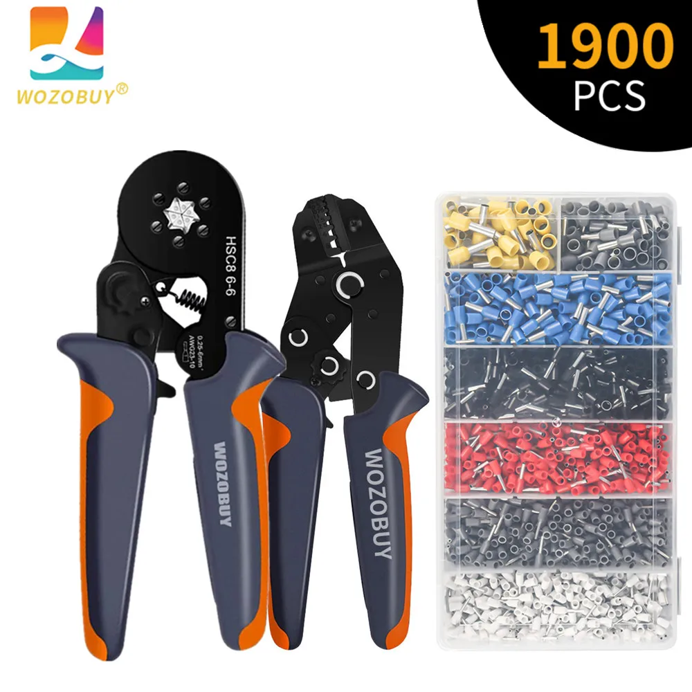 

WOZOBUY Wire Terminal Ferrule Crimping Tool,HSC8 6-6/SN-06WF Ratchet Electrician Crimper Pliers with Cable Lugs Kit AWG23-10