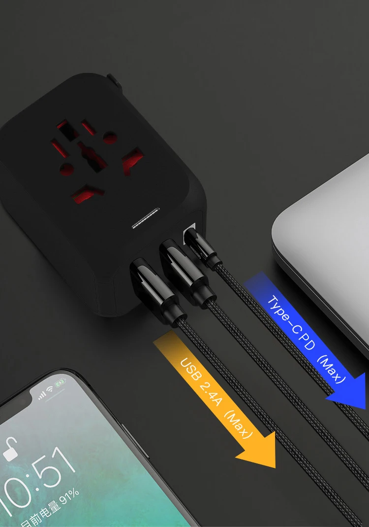 Универсальный адаптер для быстрой зарядки MAXAH type-C PD, универсальный адаптер для путешествий, адаптер питания с type-C PD, адаптер для настенного зарядного устройства