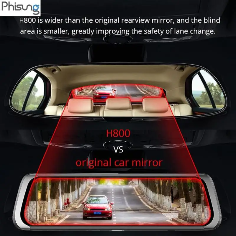 Phisung H800 Full HD 1080P Автомобильный видеорегистратор Камера 9,36 дюймов зеркало заднего вида Цифровая видеокамера авторегистратор сенсорный экран камеры видеорегистраторы