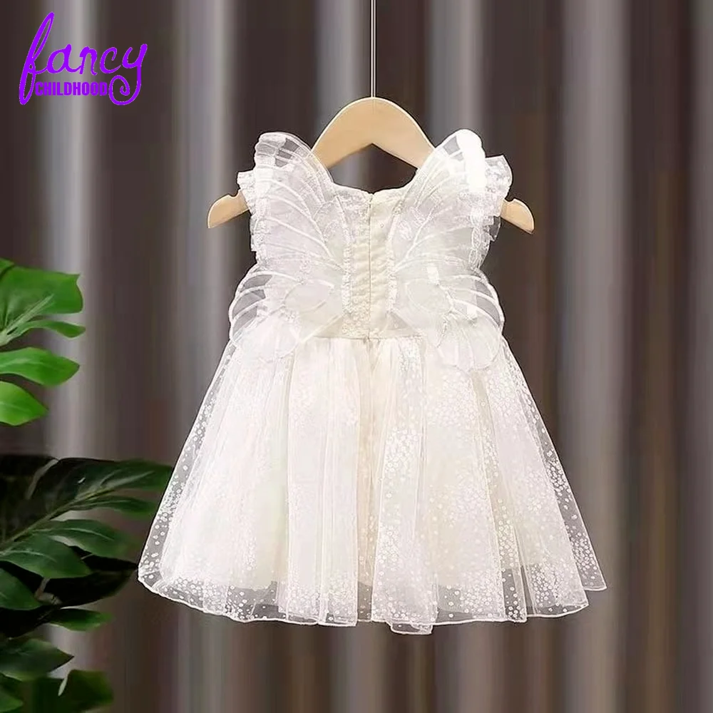 

Children Designer Cute Polka Dot Dress Toddler Girl Summer Clothes Lace Butterfly Wing White Dress for Kids Girls Tulle Robe