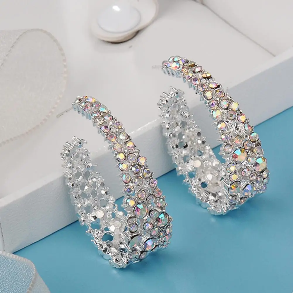 

Alloy Colored Earrings Prettier Women C Type Dangle Colorful Rhinestone Inlaid Earrings Jewelry Gift Glitter Colored Earring Gif