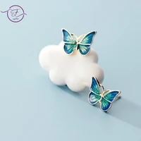925 sterling silver earrings blue wing butterfly ear jewelry temperament simple sweet stud earrings for women